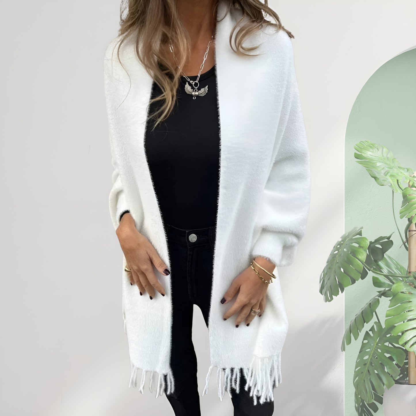 Aurora™ | Langer Arm Casual-Mantel mit Fransen