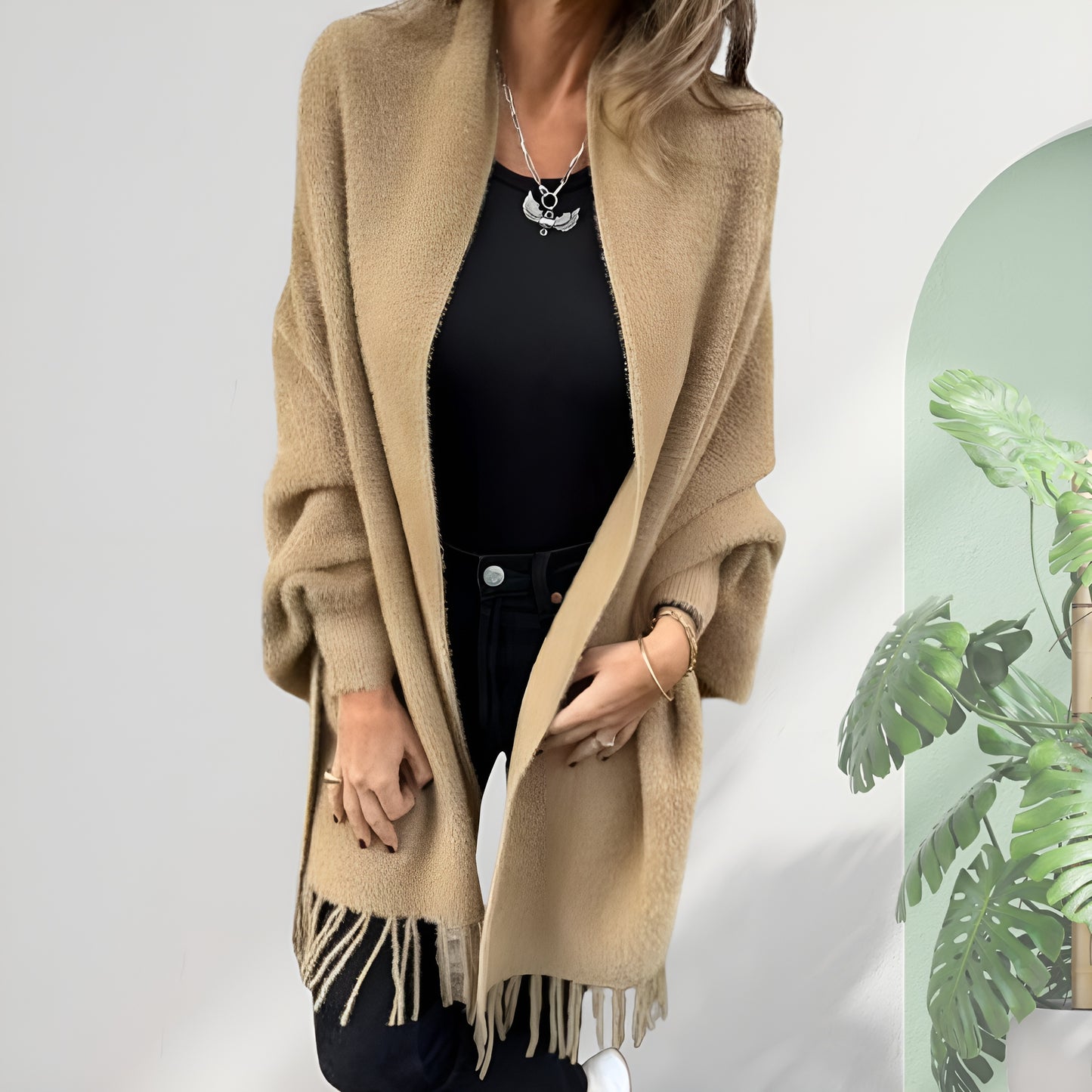 Aurora™ | Langer Arm Casual-Mantel mit Fransen