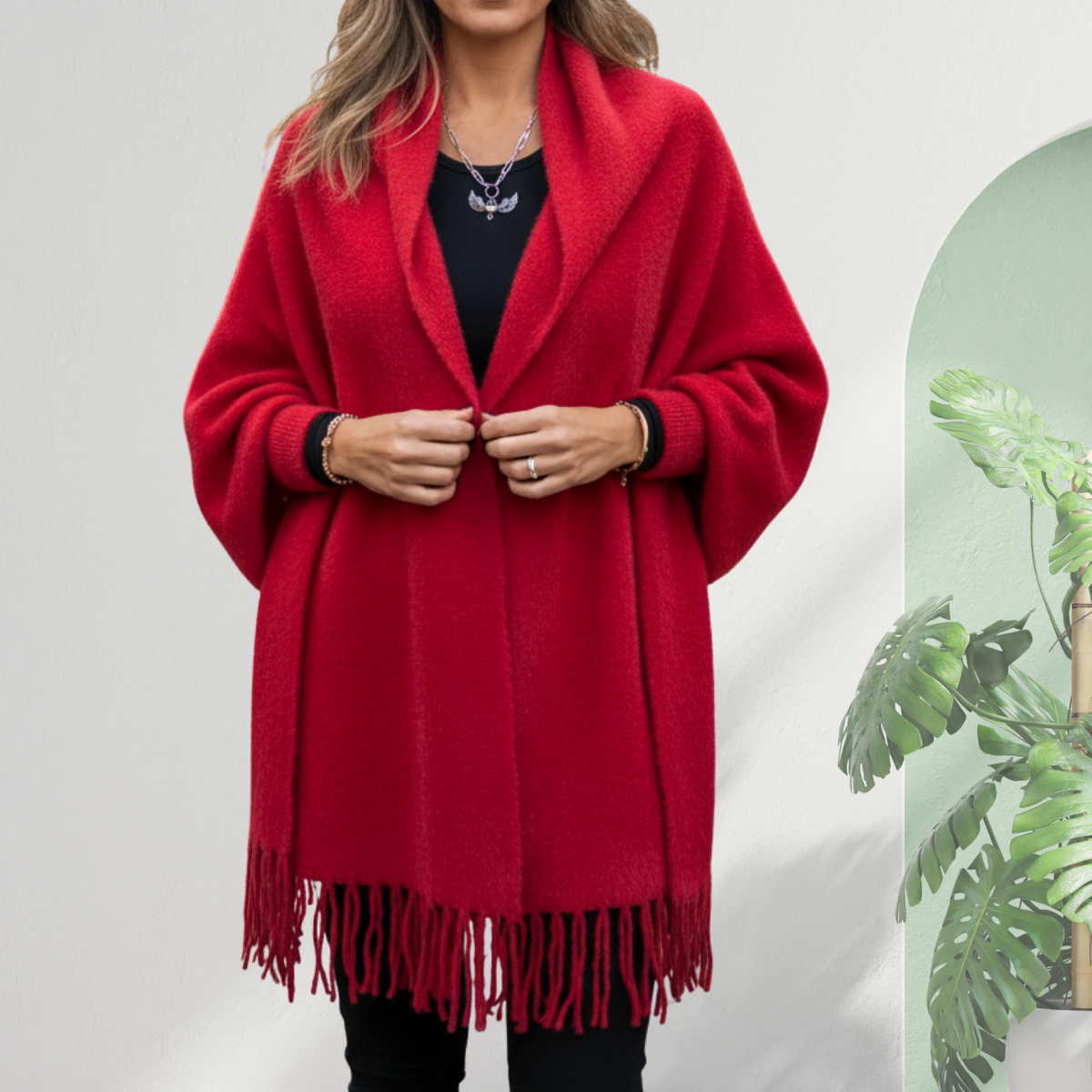 Aurora™ | Langer Arm Casual-Mantel mit Fransen