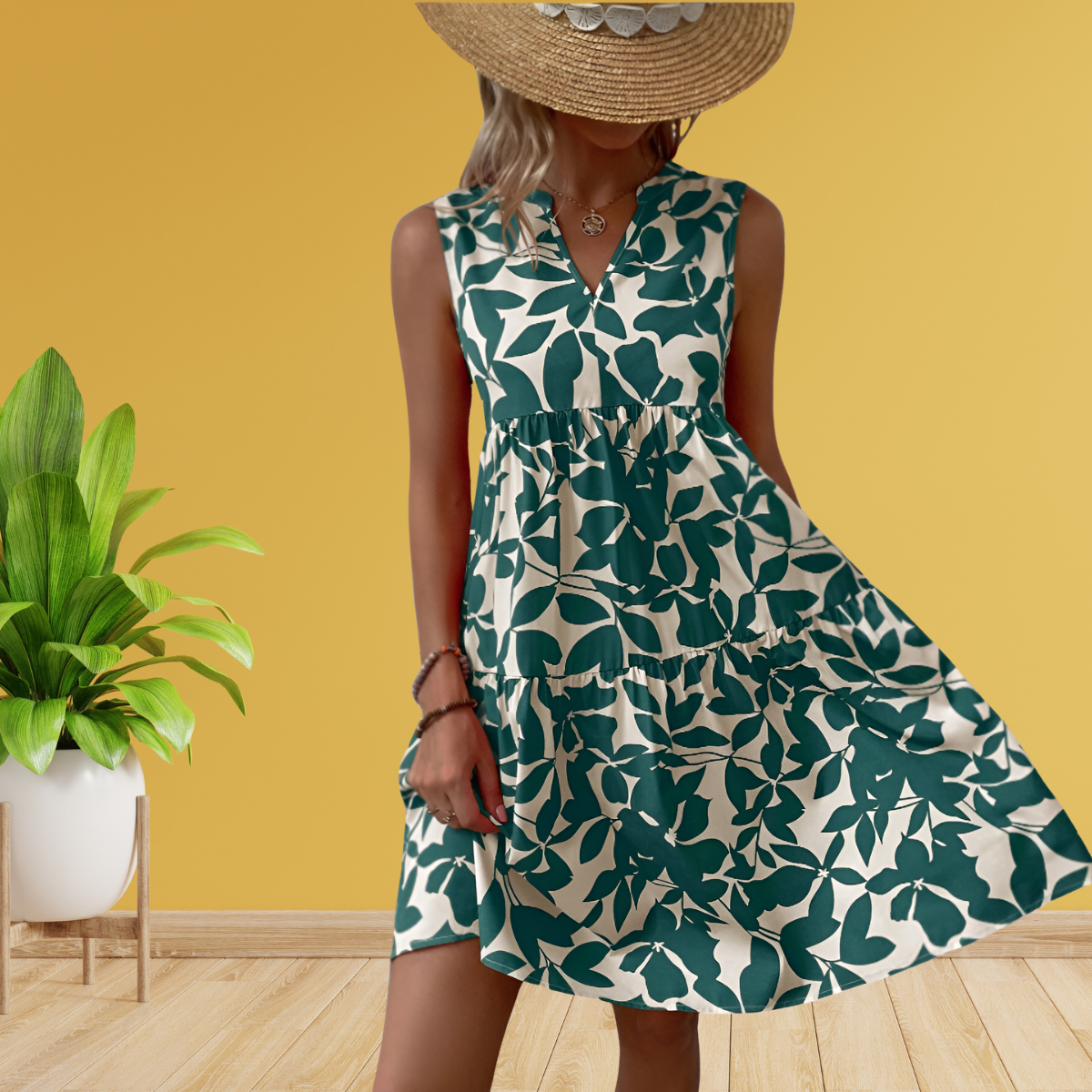 Séraphine™ | Luftiges Sommerkleid mit Blätterprint