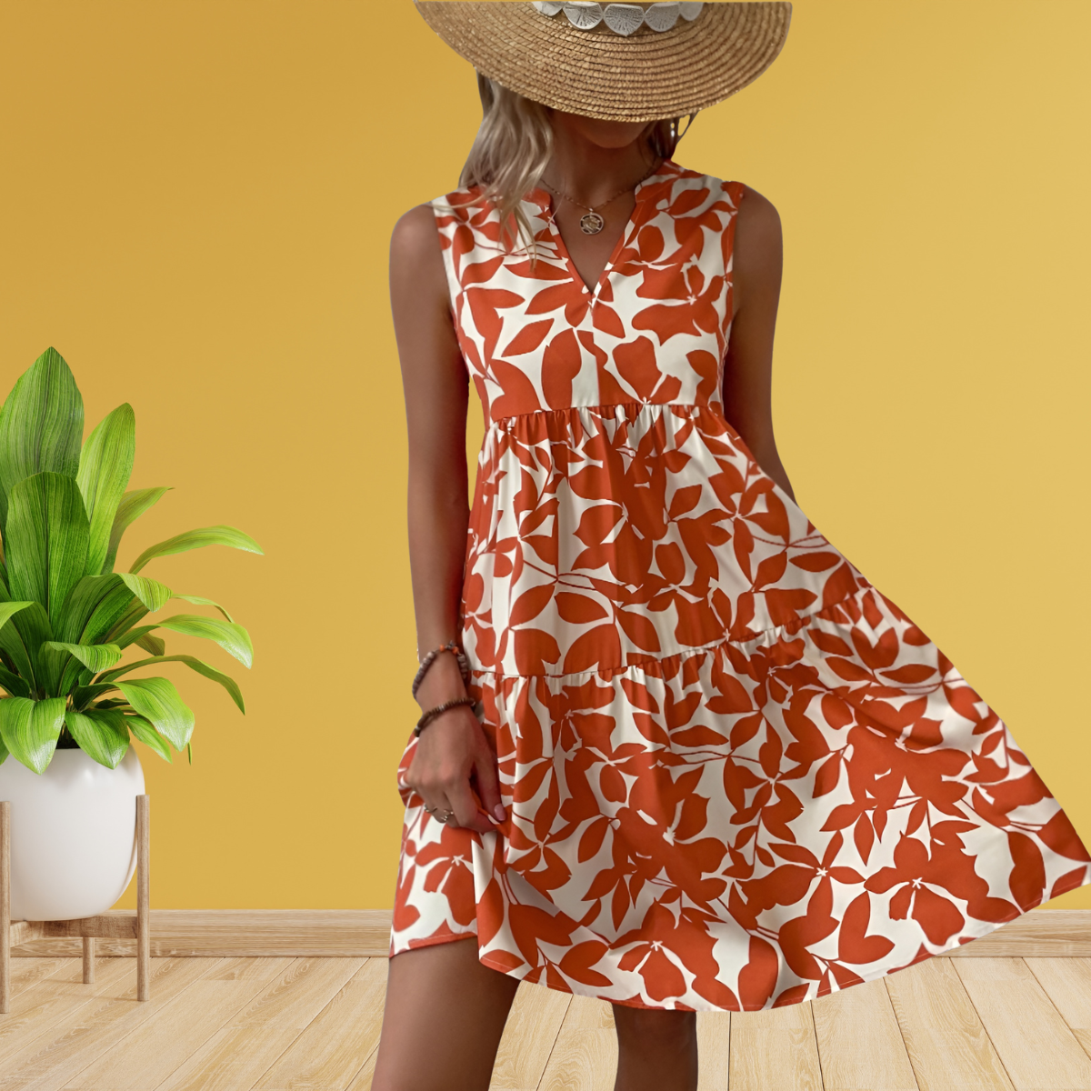 Séraphine™ | Luftiges Sommerkleid mit Blätterprint