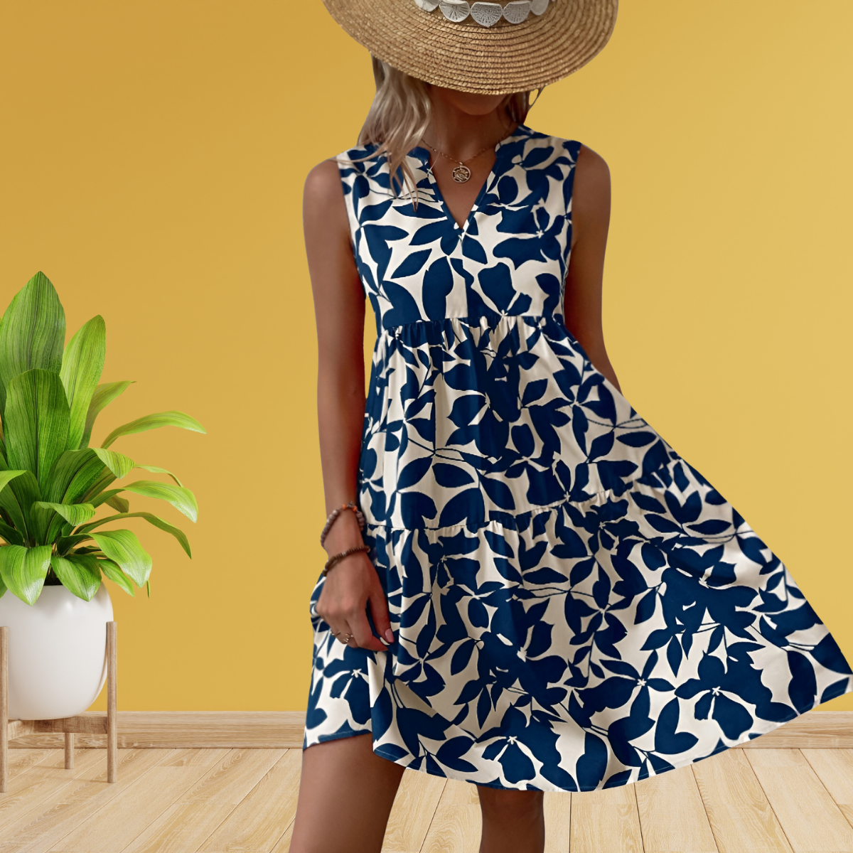 Séraphine™ | Luftiges Sommerkleid mit Blätterprint