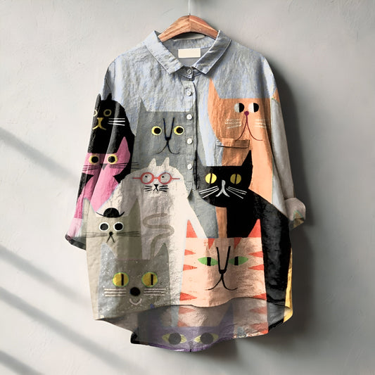 Lilia™ | Oversize-Bluse mit Charakter & Katzen-Charme