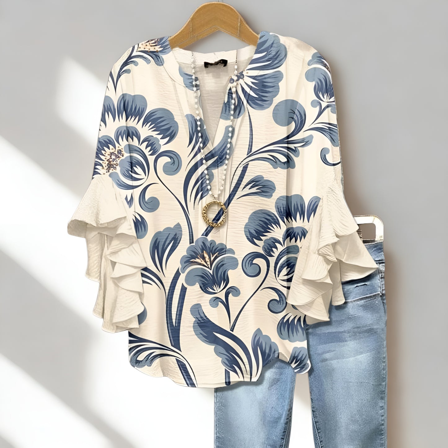 Tirza™ | Vintage-Bluse mit Blumenprint & Rüschenärmeln