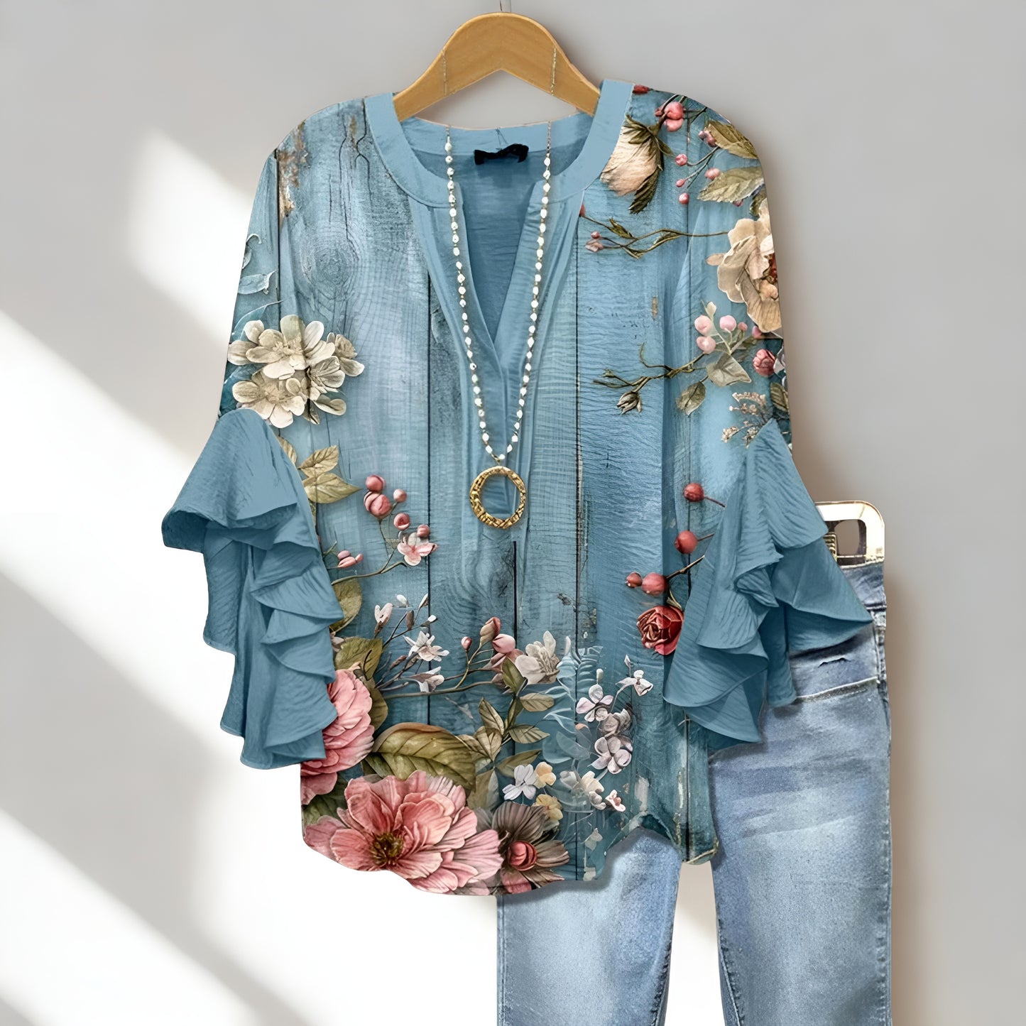 Tirza™ | Vintage-Bluse mit Blumenprint & Rüschenärmeln