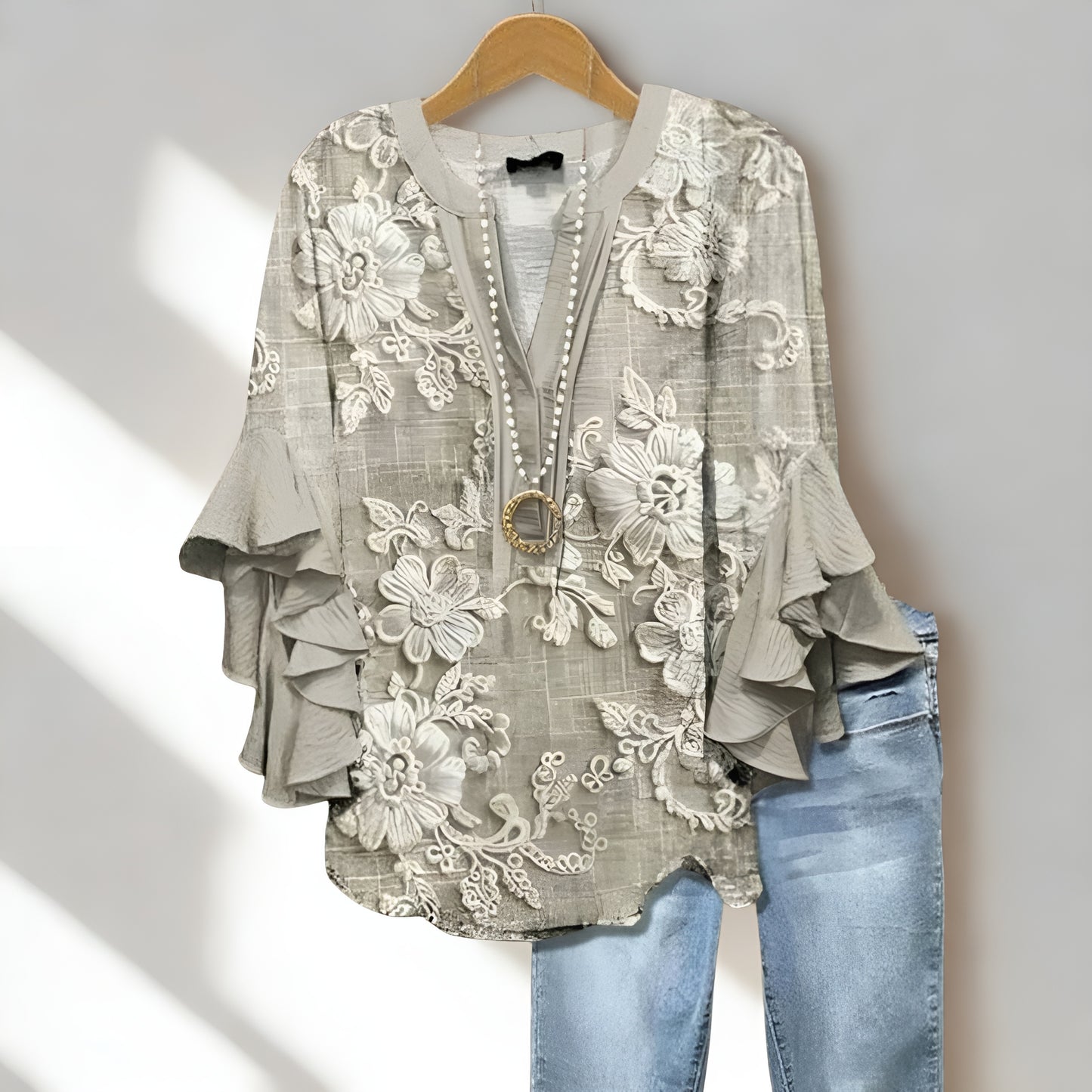 Tirza™ | Vintage-Bluse mit Blumenprint & Rüschenärmeln